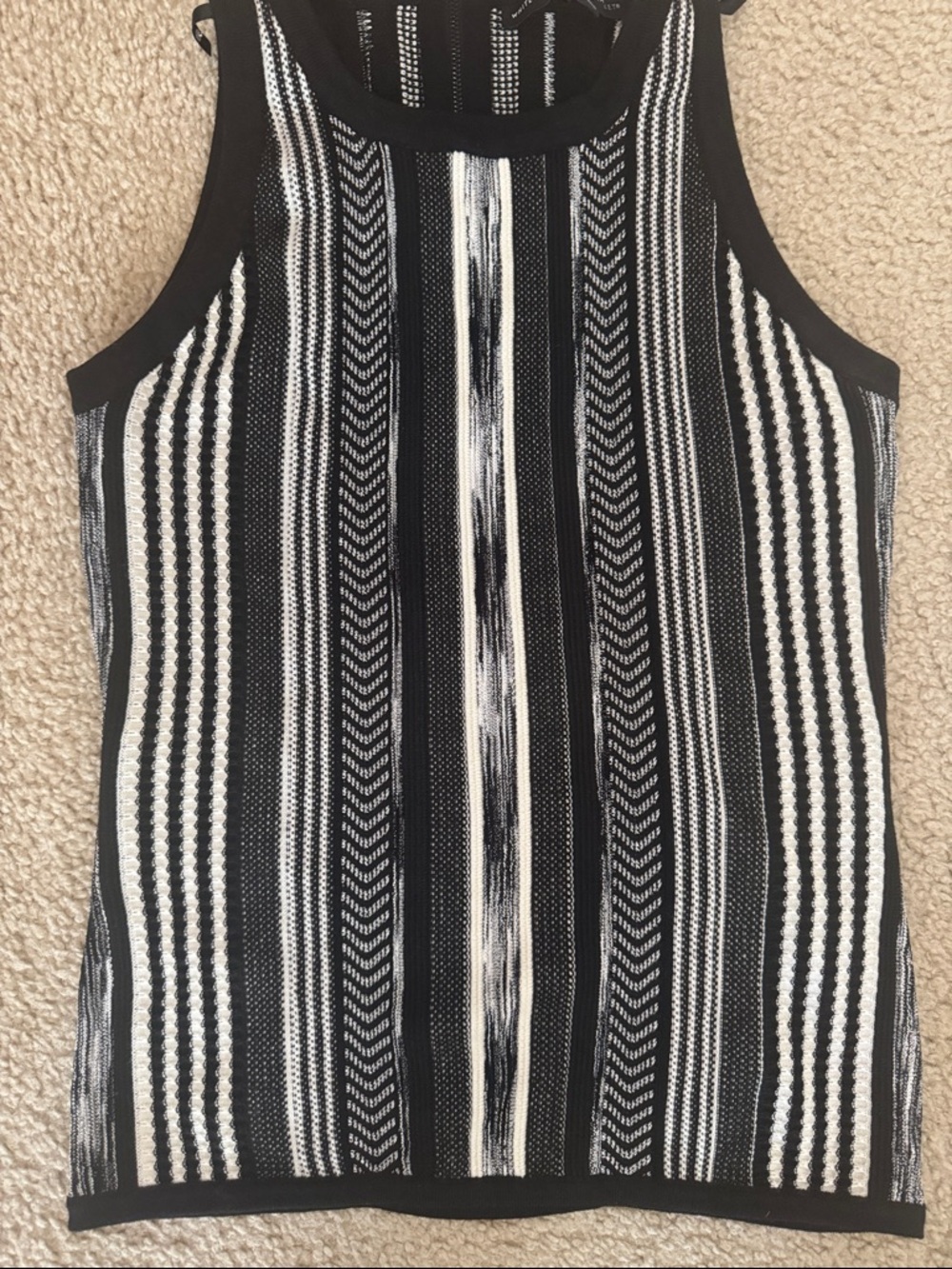 White House Black Market Black and White Vertical Stripe Knit Tank